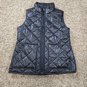 Kate Spade Womens Full Zip Mockneck Quilted‎ Puffer Vest Black Sz Small